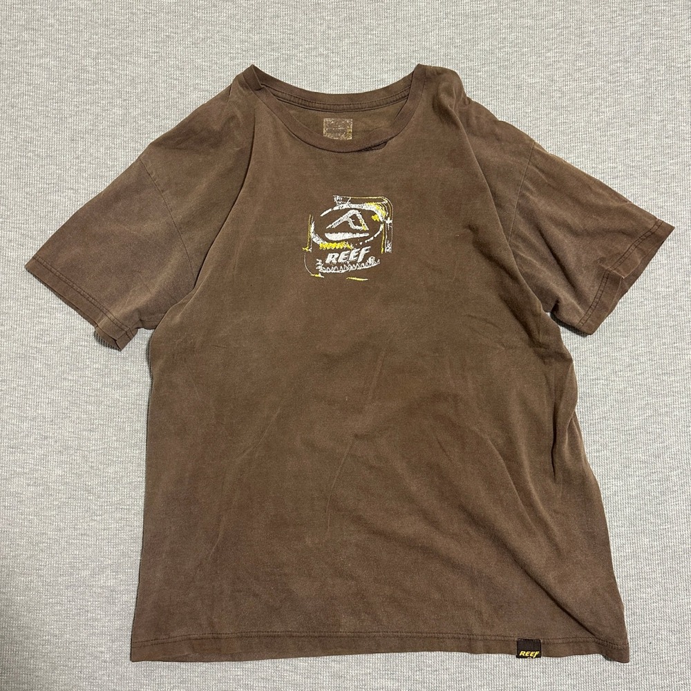 Reef Vintage Graphic T-Shirt Surf Skate Y2K Distressed Brown Mens Size Large